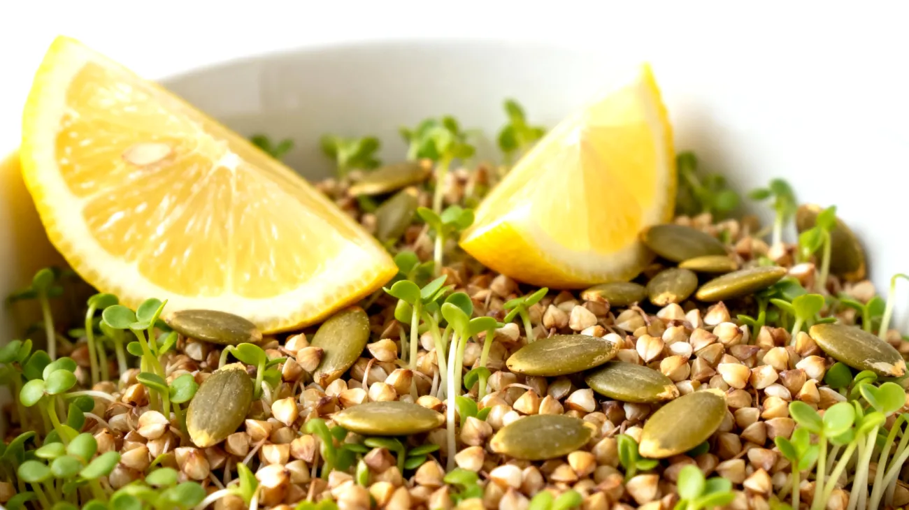 Buchweizen-Sprossen mit Zitrone und Kürbiskernen"