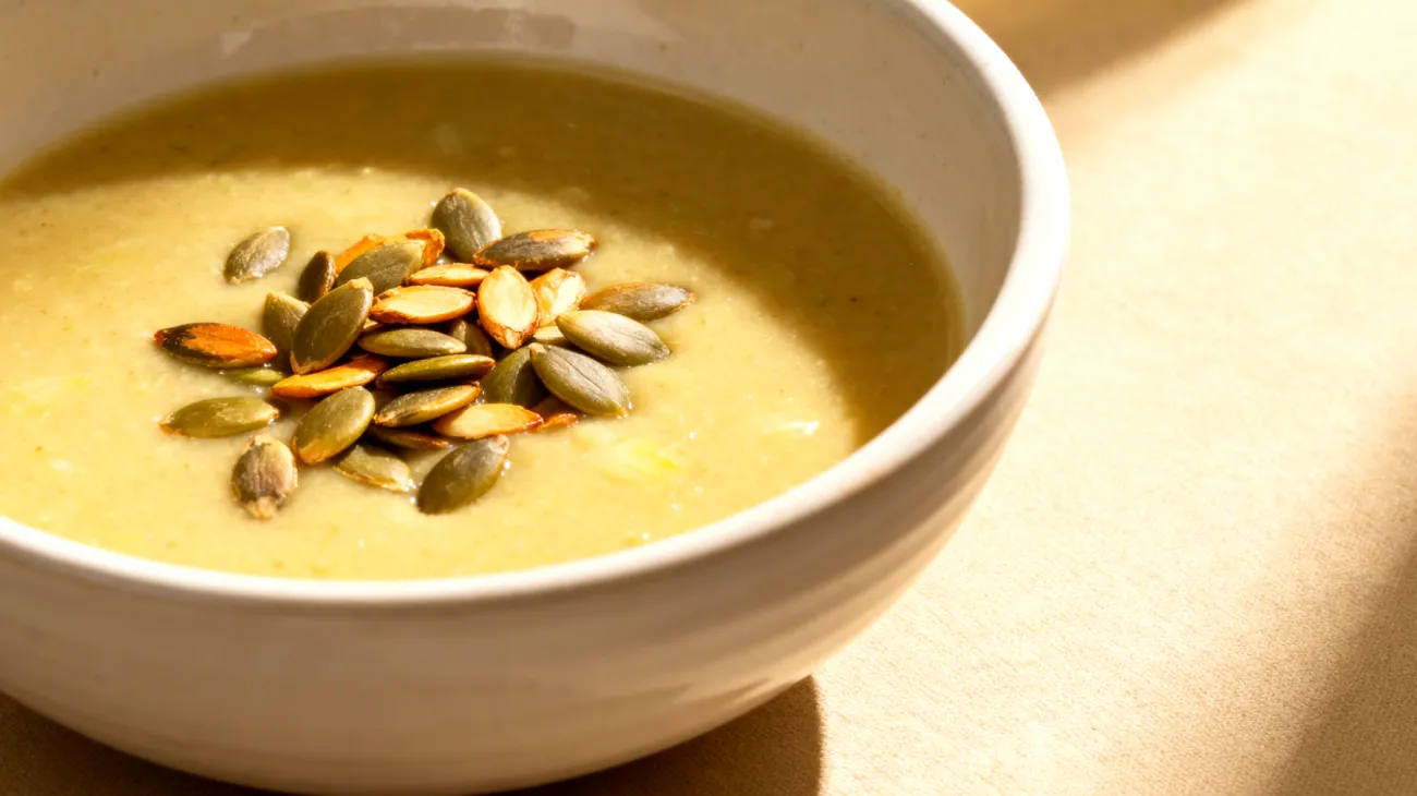 Fenchel-Ingwer-Suppe mit gerösteten Kürbiskernen"