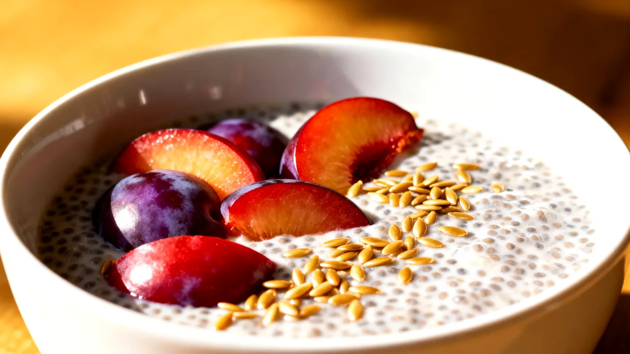 Chia-Pudding mit Pflaumen und Leinsamen"
