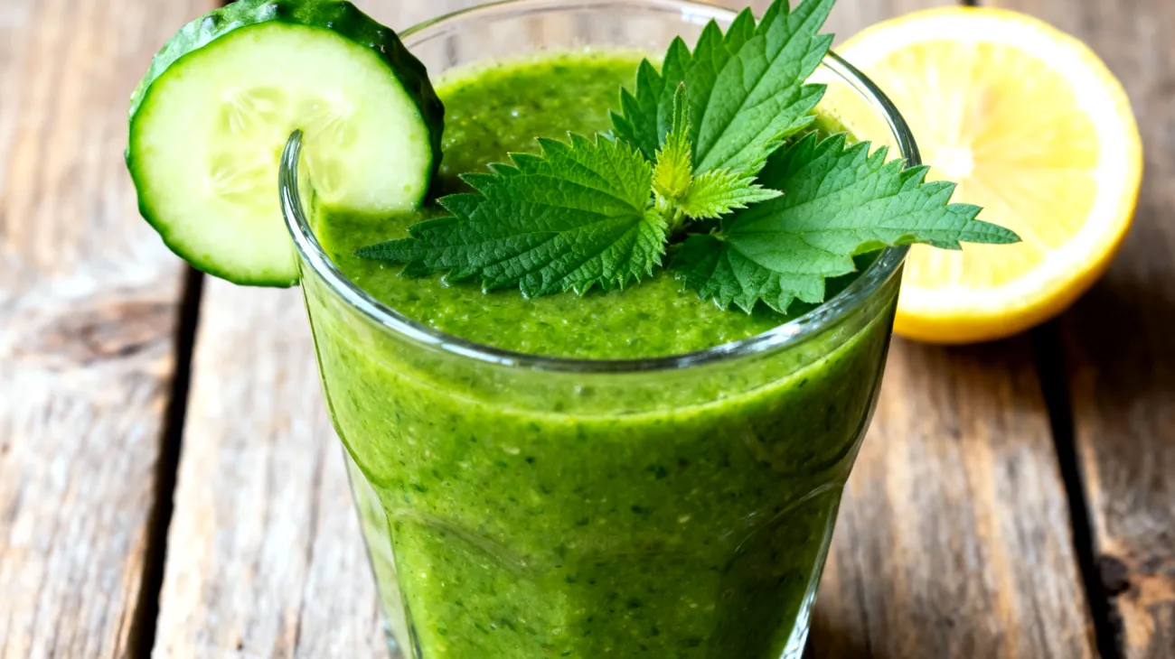 Löwenzahn-Brennnessel-Smoothie mit Gurke und Zitrone"